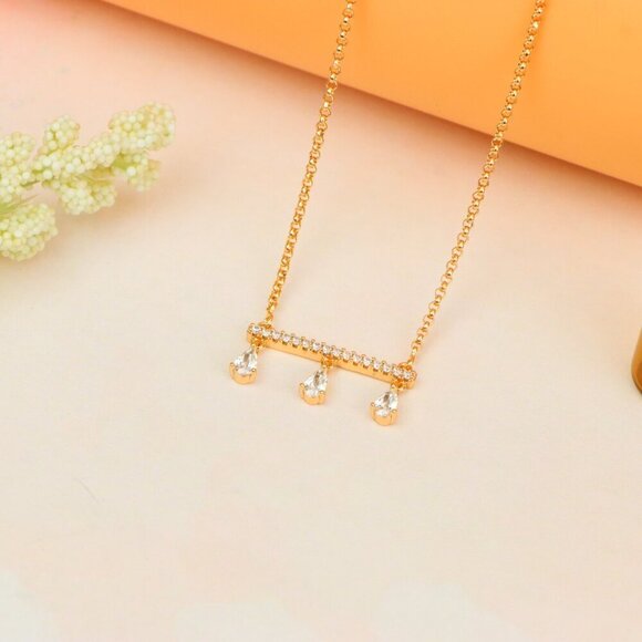 "Elegant Rose Gold Necklace with Three Dangling Teardrop Charms, XPNL1878 - Picture 3 of 13